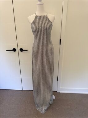 Tart Striped Halter Maxi Dress in Black and White